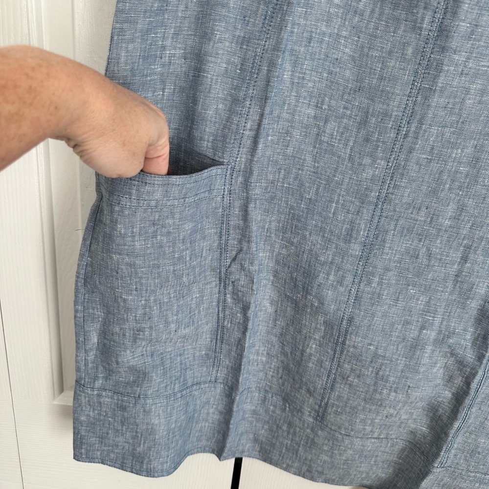 Sleeveless Linen Blue Dress - Picture 4 of 8